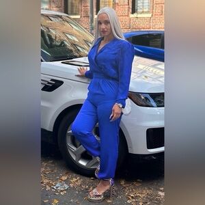 Chic Women's Royal Vintage Blue Jumpsuit